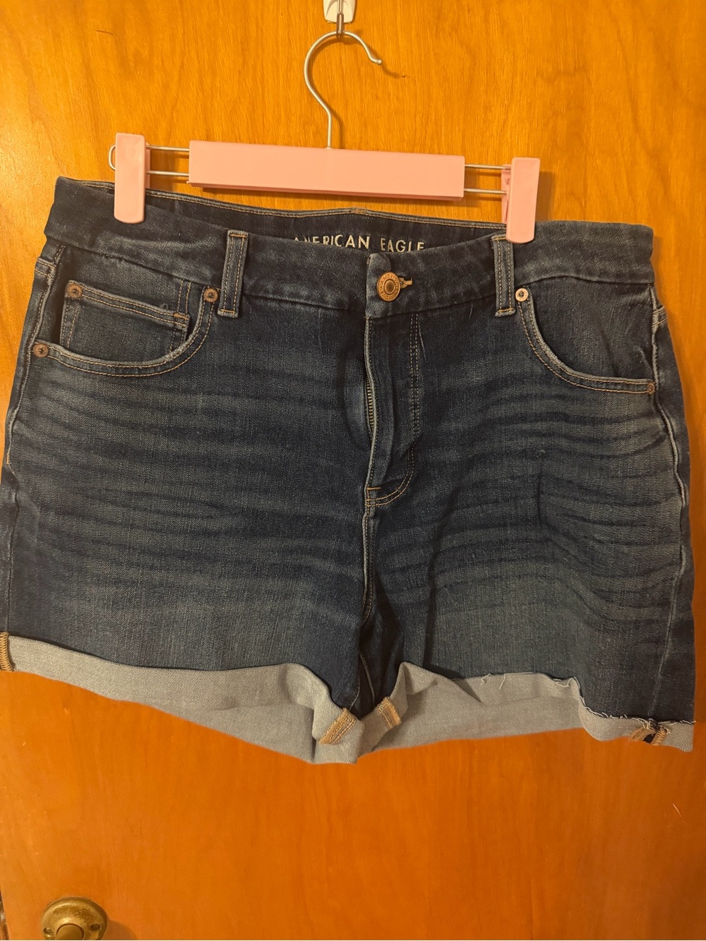 American Eagle Outfitters Dark Blue Roll-Cuff Denim Shorts